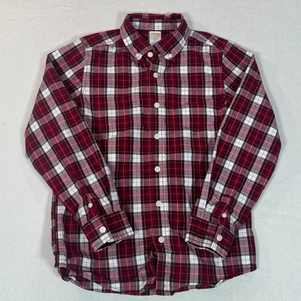 Gymboree Boys Plaid & Check Button Down Shirts Set of 2 Red Brown Size M 7-8